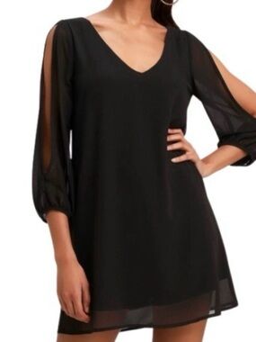 Lulus Black Cold Shoulder V-Neck Chiffon Shift Dress Size L